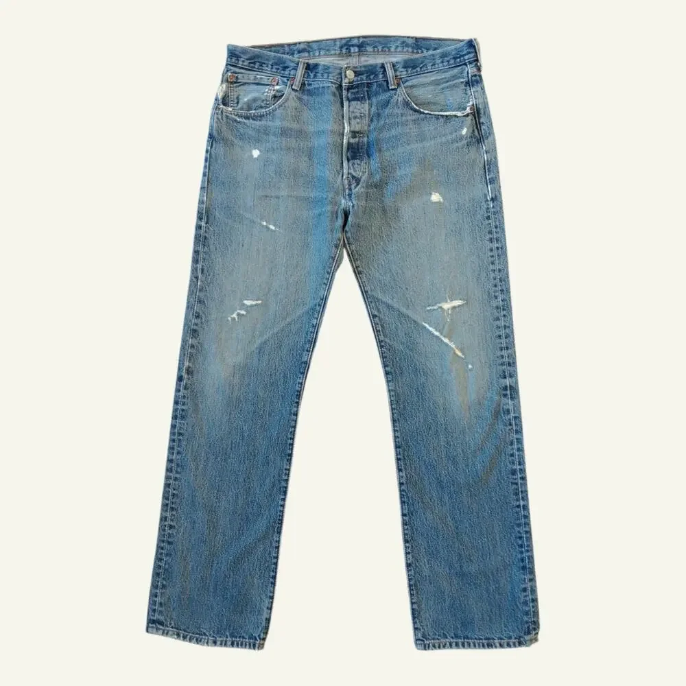 Levi's 501 Ripped Distressed Button Fly Jeans